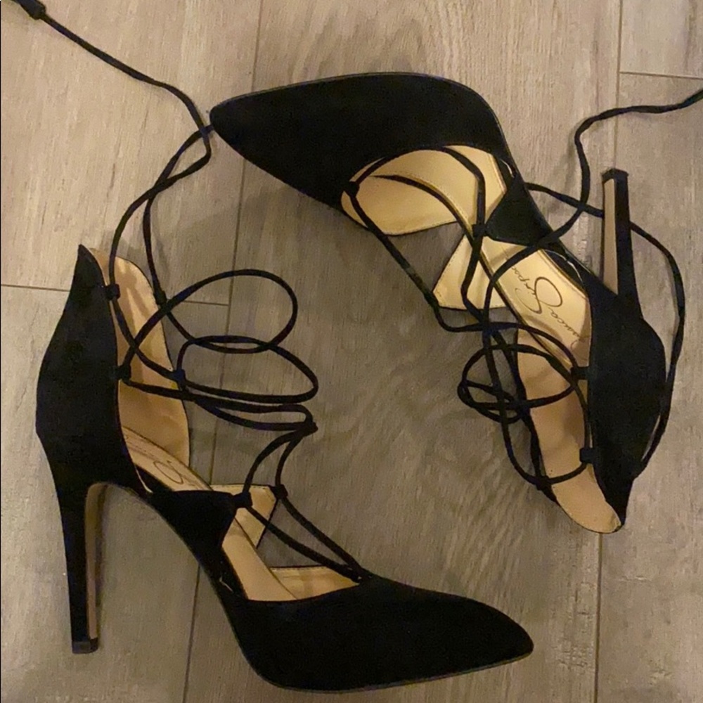 Jessica Simpson Black Lace-Up heels pointed toe